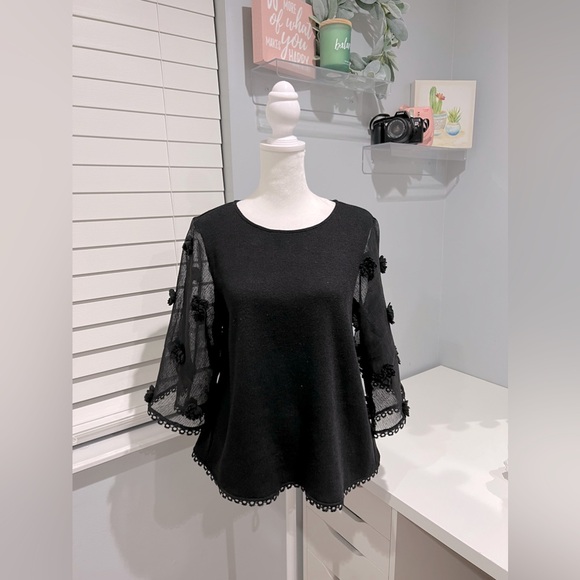 THML Black Pom Pom 3/4 Sleeve Sweater Top‎ - Picture 1 of 6